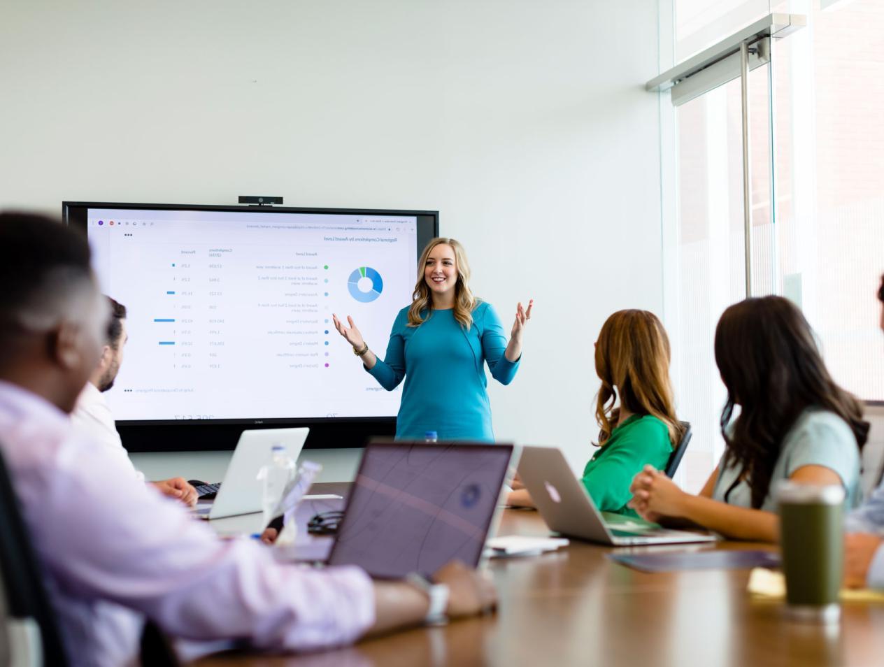 Student presenting work in conference room